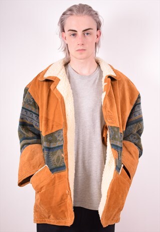 MENS VINTAGE AZTEC SHERPA JACKET MEDIUM BROWN 90S