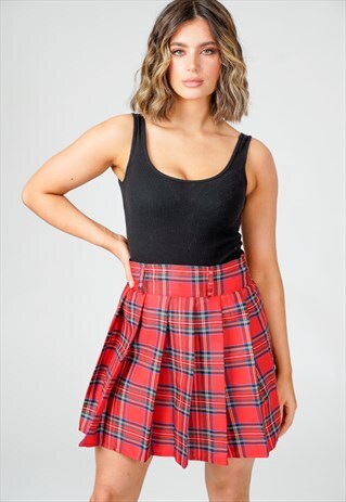 SOPHIA RED TARTAN PLEATED TENNIS MINI SKIRT XLARGE UK(18-20)