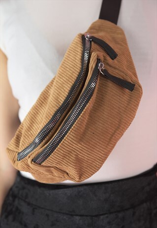 VINTAGE INSPIRED BUM BAG CROSS BODY IN BROWN CORDUROY