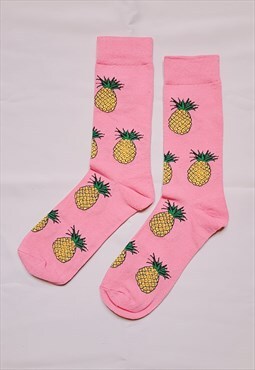 Pineapple Pattern Cozy Socks (EU37-EU44) in Pink