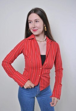 Abstract print vintage striped red blouse 