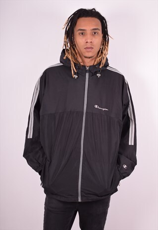 CHAMPION MENS VINTAGE RAIN JACKET XL BLACK 90S