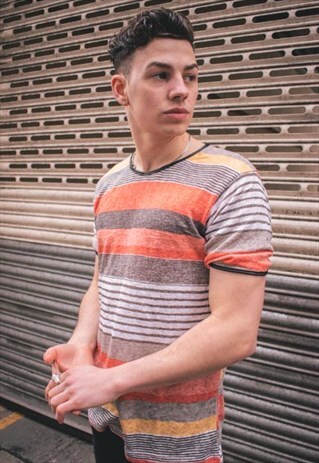 RETRO STRIPED TEXTURED SHORT SLEEVE TSHIRT