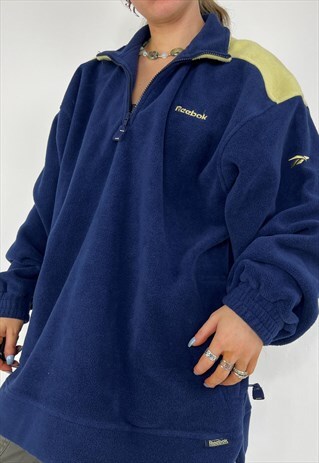 VINTAGE 90S REEBOK FLEECE QUARTER ZIP SWEATSHIRT JUMPER 3/4
