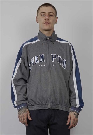 VINTAGE 90'S CHAMPION LOGO GREY / BLUE TRACKSUIT JACKET