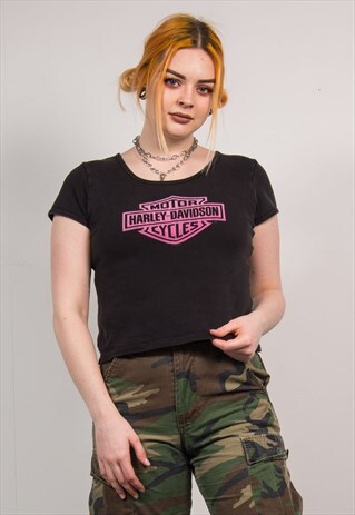 Y2K HARLEY-DAVIDSON BLACK CROPPED T-SHIRT