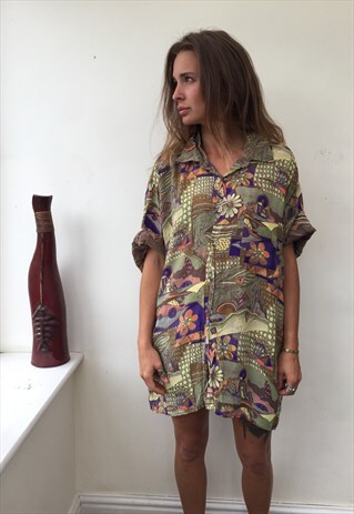CRAZY PATTERNED OVERSIZED RETRO VINTAGE FESTIVAL SHIRT