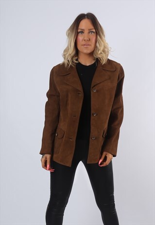 SUEDE LEATHER JACKET BLAZER FITTED SHORT UK 18 (CWBF)