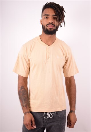 CHAMPION MENS VINTAGE T-SHIRT TOP SMALL BEIGE 90S