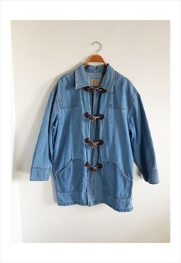 90s Vintage Denim Duffle Coat Jacket, Denim Trench Coat