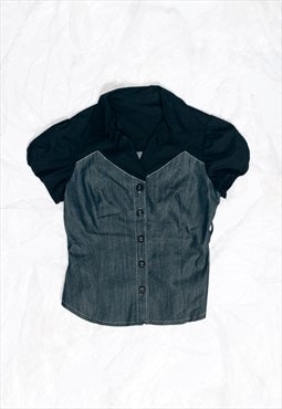 Vintage Y2K Office Siren Corset Blouse in Grey