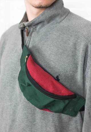 VINTAGE COLOR BLOCK SMALL CROSS BODY BUM BAG 90S X 2.9