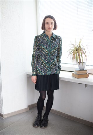 VINTAGE 70'S MULTICOLOUR FLOWER PRINT COTTON SHIRT
