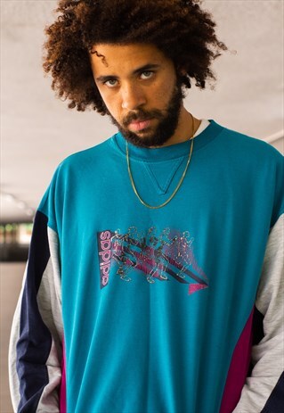 VINTAGE 90'S ADIDAS SWEATSHIRT IN TEAL, GREY AND BLACK