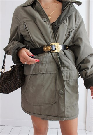 VINTAGE 80S MOSS GREEN MILITARY PADDED JACKET