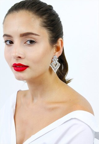 WHITE DIAMANTE CHANDELIER ART DECO EARRINGS