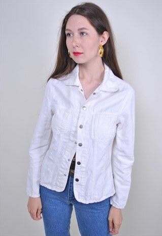 90S WHITE COTTON SHIRT WITH LONG SLEEVE, VINTAGE JEANS SHIRT