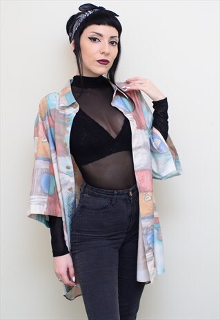 VINTAGE 90'S RETRO ABSTRACT PASTELS PATTERNED OVERSIZE SHIRT