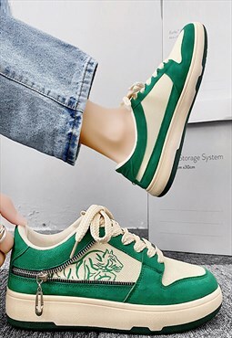 Animal print sneakers grunge trainers skater shoes in green