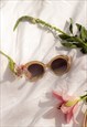 GLOSS BEIGE WEIGHTED OVERSIZE CHUNKY CIRCLE SUNGLASSES