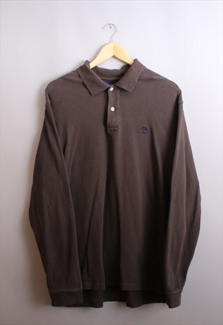 MENS VINTAGE TIMBERLAND DARK BROWN LONG SLEEVE POLO TOP