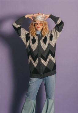 Vintage geometric long knitted cardigan