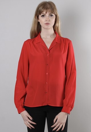 VINTAGE 80S RED EMBROIDERED BLOUSE TOP