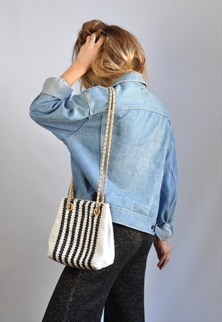 VINTAGE BLACK & WHITE GOLD CHAIN BAG