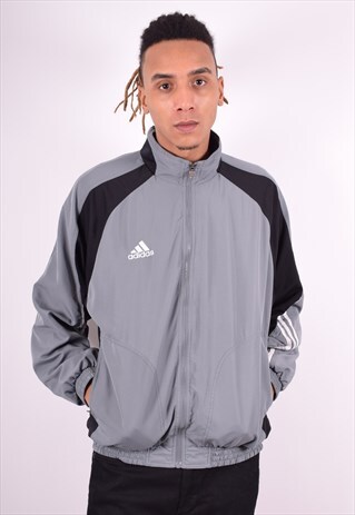ADIDAS MENS VINTAGE TRACKSUIT TOP JACKET LARGE GREY 90'S