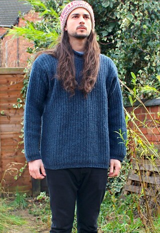 VINTAGE 90S KNIT THICK WOOL JUMPER - LARGE - GENTS - BRITISH