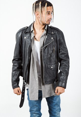 VINTAGE 80S BIKER LEATHER JACKET / S4641