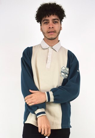 VINTAGE 90'S NIKE CREAM AND TURQUOISE 1/4 BUTTON SHIRT