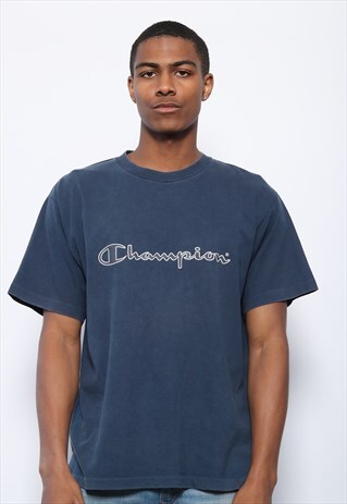 VINTAGE CHAMPION PRINT LOGO T-SHIRT BLUE