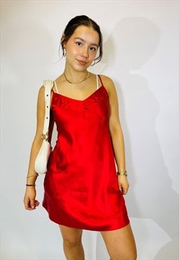 Vintage Size S Satin Mini Slip Dress in Red