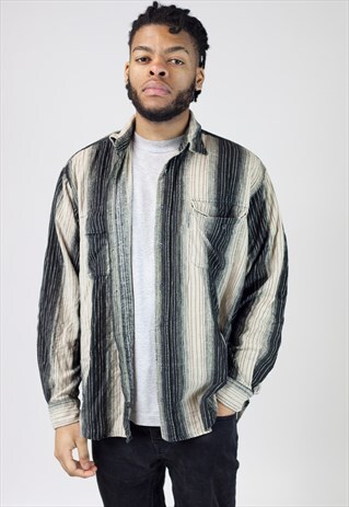VINTAGE BEIGE AND BLACK CORD SHIRT