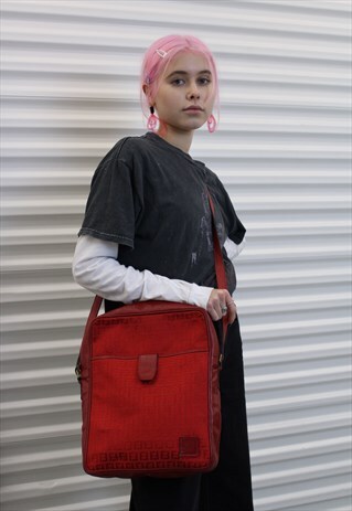 FENDI RARE VINTAGE RED ZUCCA ZUCCINI SIDE BAG
