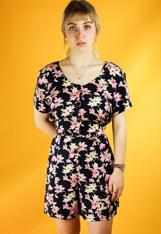 80'S PINK AND NAVY FLORAL PLAYSUIT