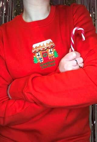 GINGERBREAD LOVE SHACK EMBROIDERED CHRISTMAS JUMPER
