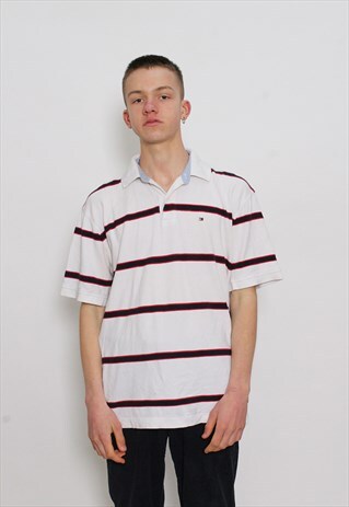 VINTAGE TOMMY HILFIGER WHITE SRIPED POLO SHIRT