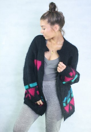 VINTAGE OVERSIZED ICELANDIC,PATTERNED,COSY KNIT CARDIGAN