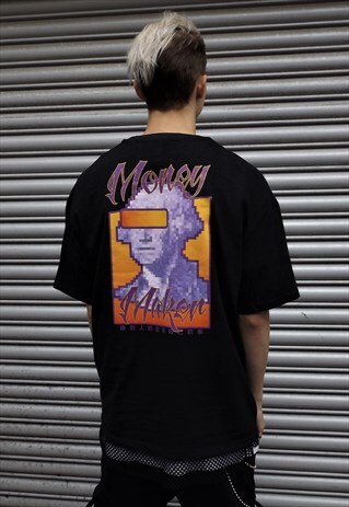 LOOSE FIT OVERSIZE MONEY SLOGAN GRAPHIC DOLLAR PRINT TEE TOP