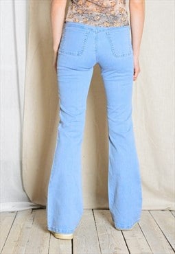 Vintage 90s Light Blue Embroidered High Waisted Flare Pants