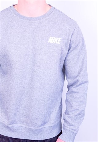 VINTAGE NIKE SWEATSHIRT SPELL OUT GREY MEDIUM