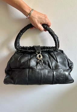 60's Vintage Black Leather Patchwork Hand Held Bag