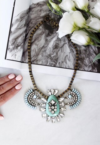 TURQUOISE DIAMANTE STONE CHUNKY STATEMENT NECKLACE