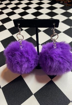 Faux Fur Earrings in Dark Purple