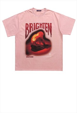 Bones print t-shirt Y2K zombie tee grunge top in pastel pink