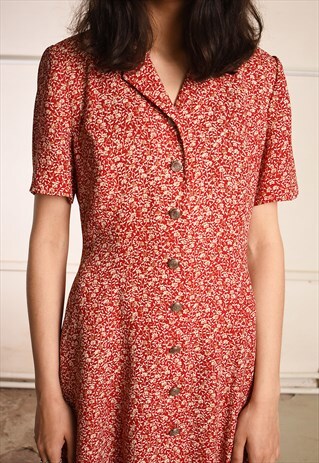 90'S RETRO FLORAL PRINT PARIS CHIC SUMMER MIDI TEA DRESS