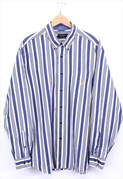 Vintage Nautica Shirt Blue White Striped Button Up Retro