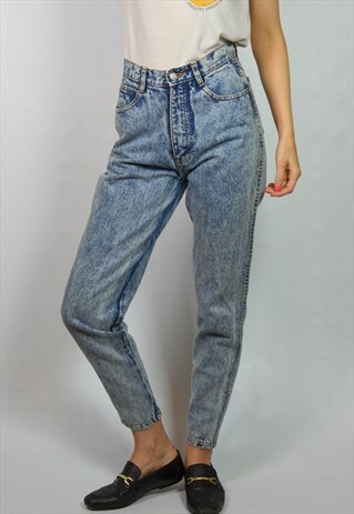 VINTAGE 90S LIGHT ACID WASH BLUE HIGH RISE MOM JEANS